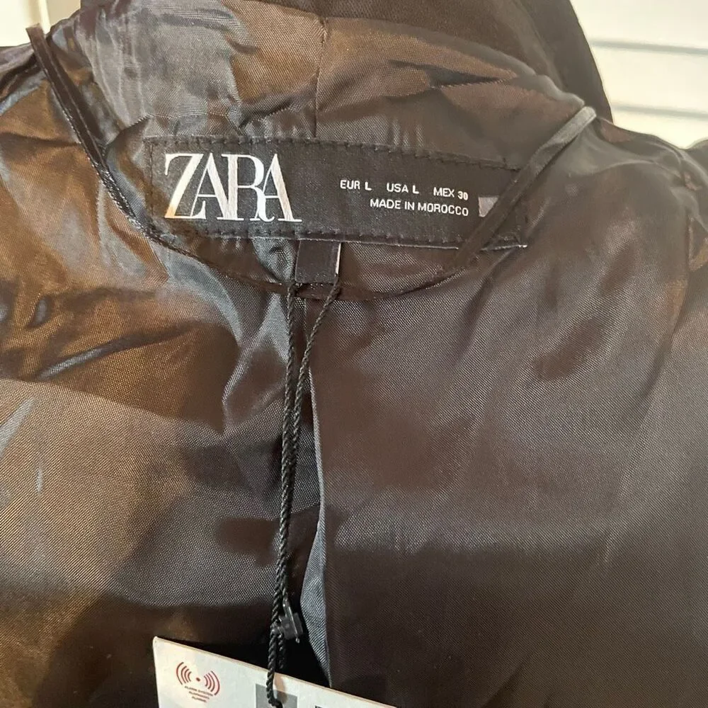 ZARA | black open front ruched sleeve blazer L NWT $70 - Picture 9 of 10
